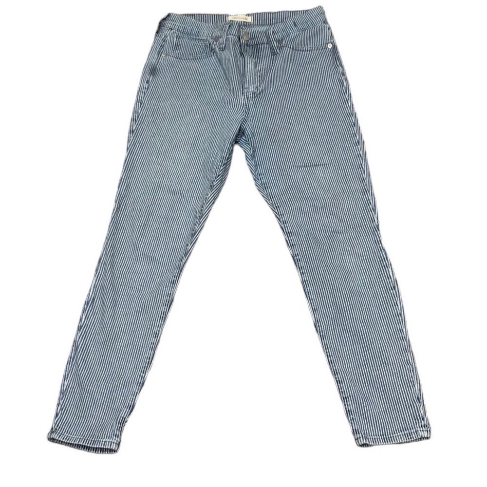 Madewell 9” Mid Rise Skinny Jeans Size 29 Blue White Striped - Picture 1 of 11
